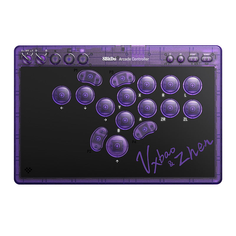 8BitDo Arcade Controller - Transparent Purple Signature Edition - Arcade-Style Game Control Edition