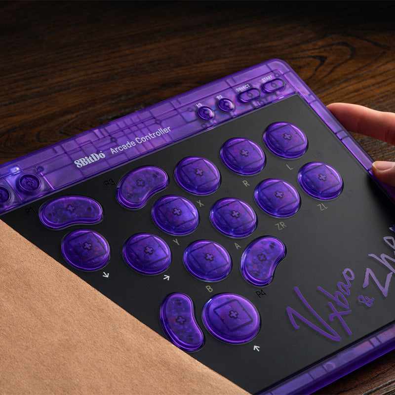 8BitDo Arcade Controller - Transparent Purple Signature Edition - Arcade-Style Game Control Edition