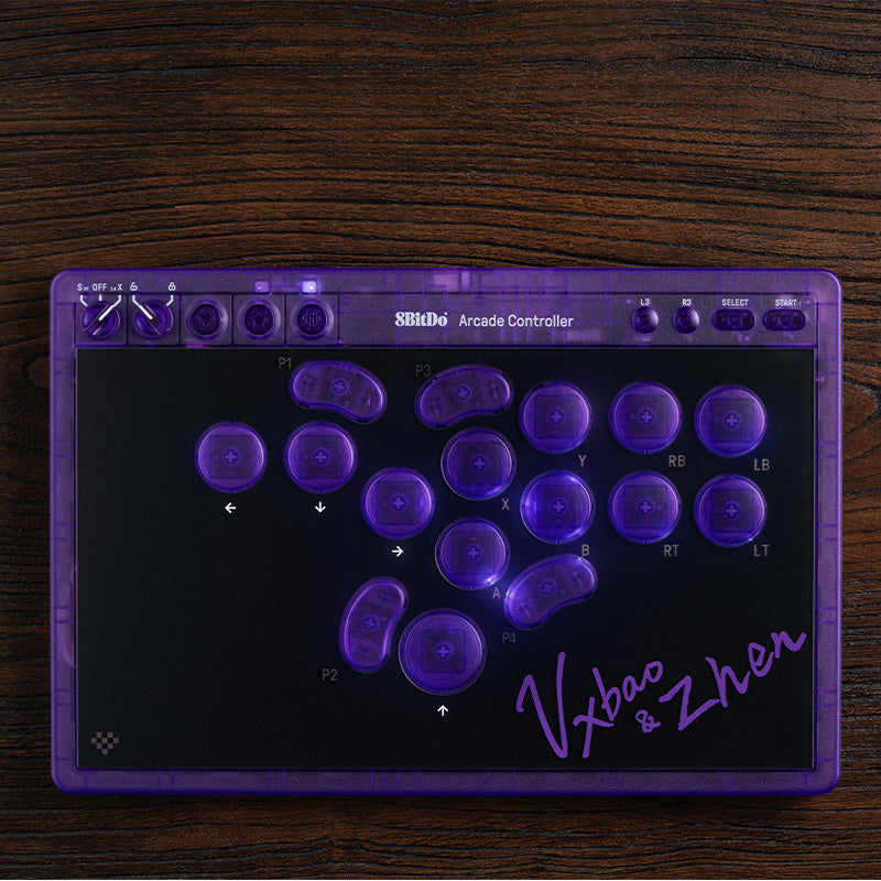 8BitDo Arcade Controller - Transparent Purple Signature Edition - Arcade-Style Game Control Edition